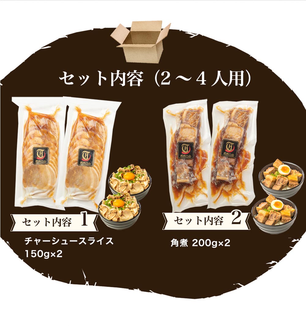 やわとろ煮豚セット (チャーシュースライス 150g×2、豚角煮 200g×2)  総量700g